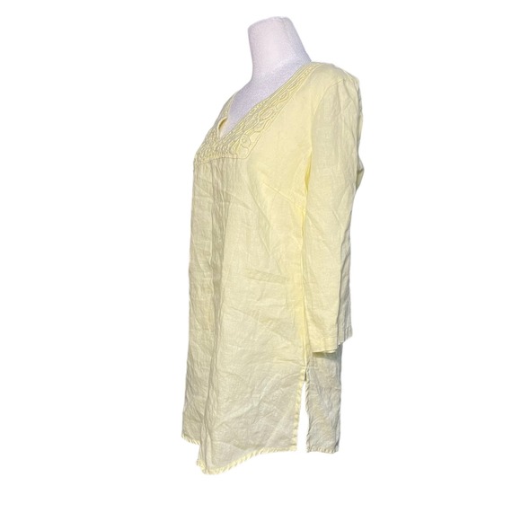 MALVIN I Love Linen Crochet Boho Yellow Embroidered Tunic Top Women's Size Large - Picture 3 of 9
